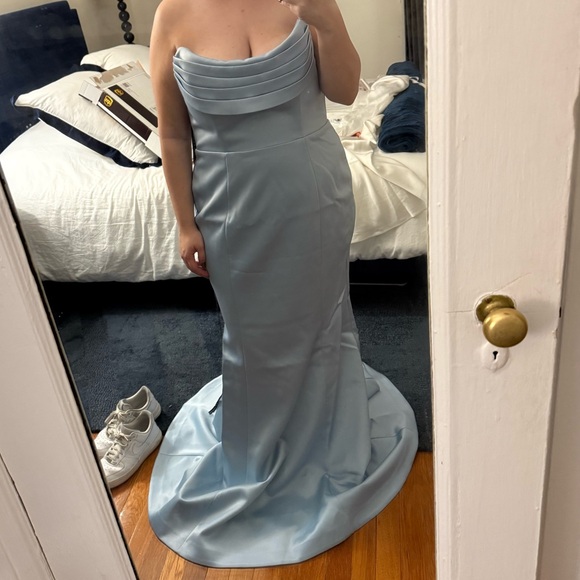 NEW Lavish Alice Freya Bonded Satin Cowl Neck Dusty Blue Maxi Dress Size XXL 14 - Picture 6 of 6